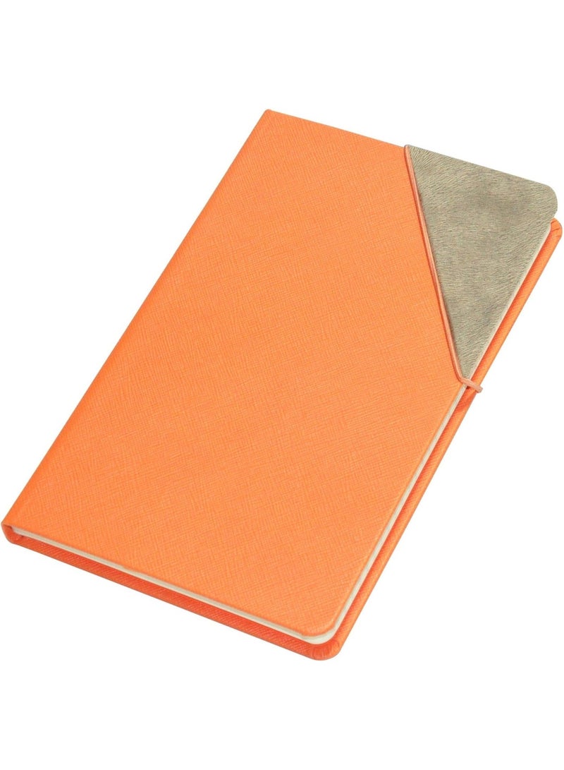 FIS Notebook With Corner Elastic Band Italian PU Cover, Ivory Paper, Single Ruled, Orange Color, 120 Sheets With Gift Box, 13 x 21 cm Size - FSNB1321SLTOR - Image 1